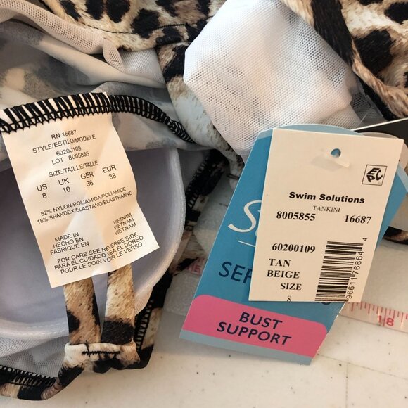 Swim Solutions Womens Leopard Print Tankini Swim Top Bust Support Brown 8 - Picture 6 of 7